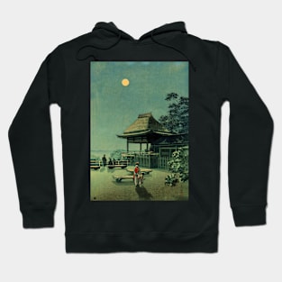 Japanese Temple and Automn moon - Vintage Japanese art Hoodie